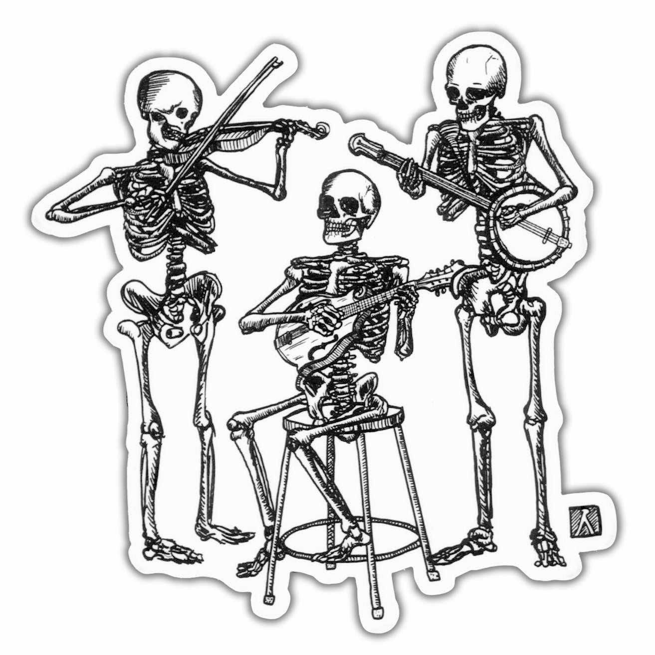image 1 of Bellavance Ink Vinyl Skeleton String Band sticker - SKU: JBS-SKSTRINGBAND