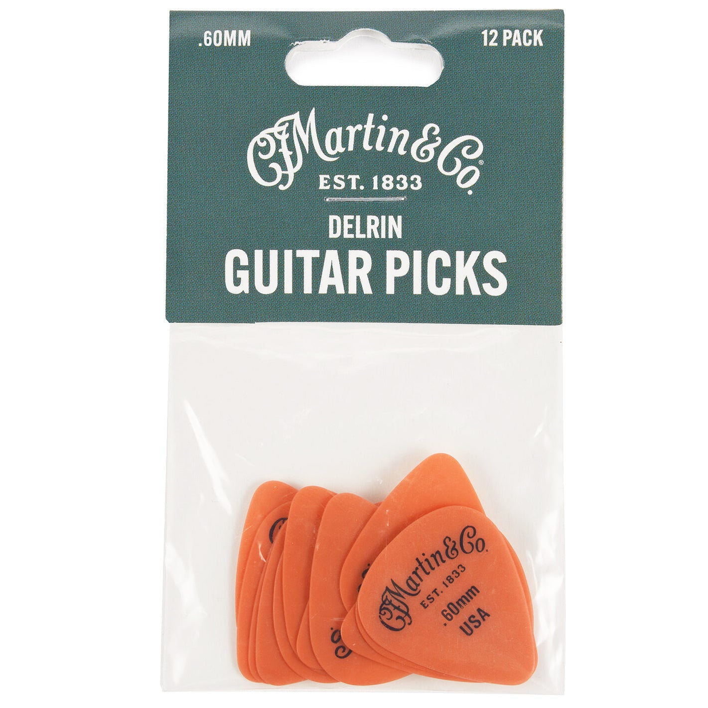 Pack of Martin Delrin Guitar Picks, Orange .60mm