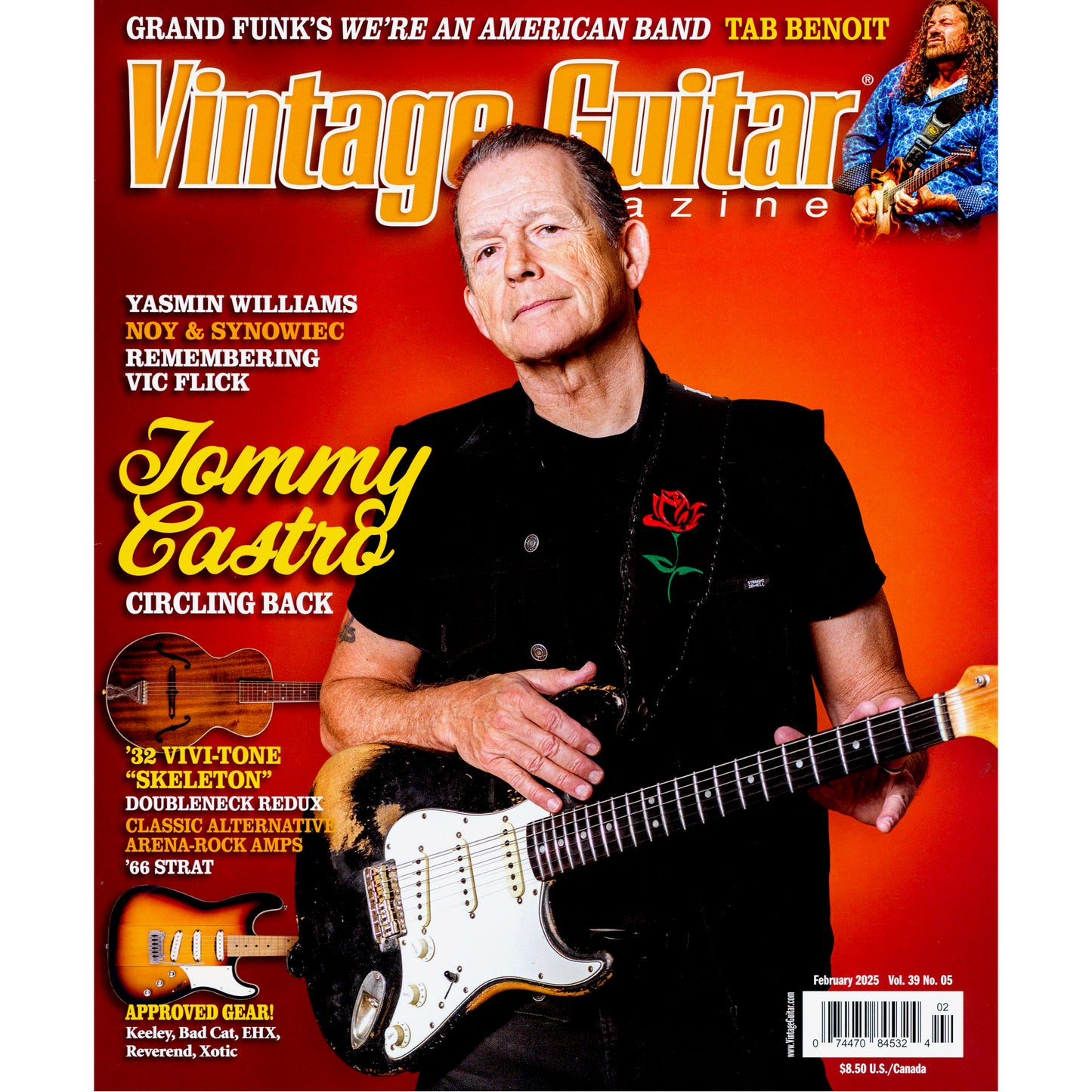 Image 1, cover of Vintage Guitar Magazine - February 2025 Vol. 39 No. 05 - Tommy Castro - SKU: VG-202502