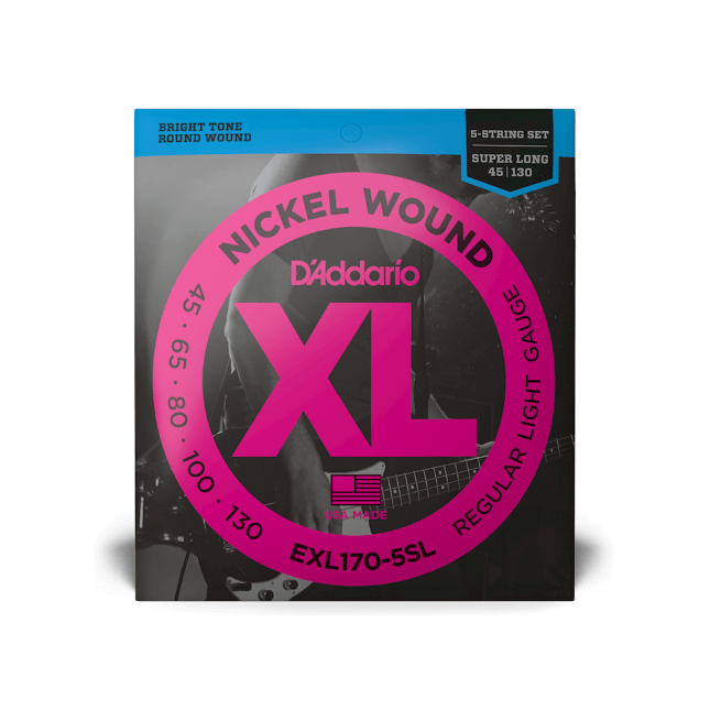 D'Addario EXL170-5SL Nickel Super Long Scale 5-String Electric Bass Guitar Strings, Light, Front 2