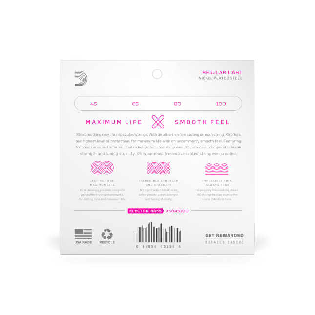 D'Addario XS Regular Light Long Scale Electric Bass Strings, Back