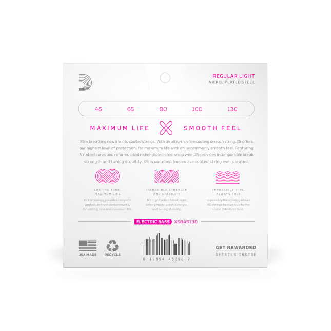 D'Addario XS Regular Light 5-String Long Scale Electric Bass Strings, Back