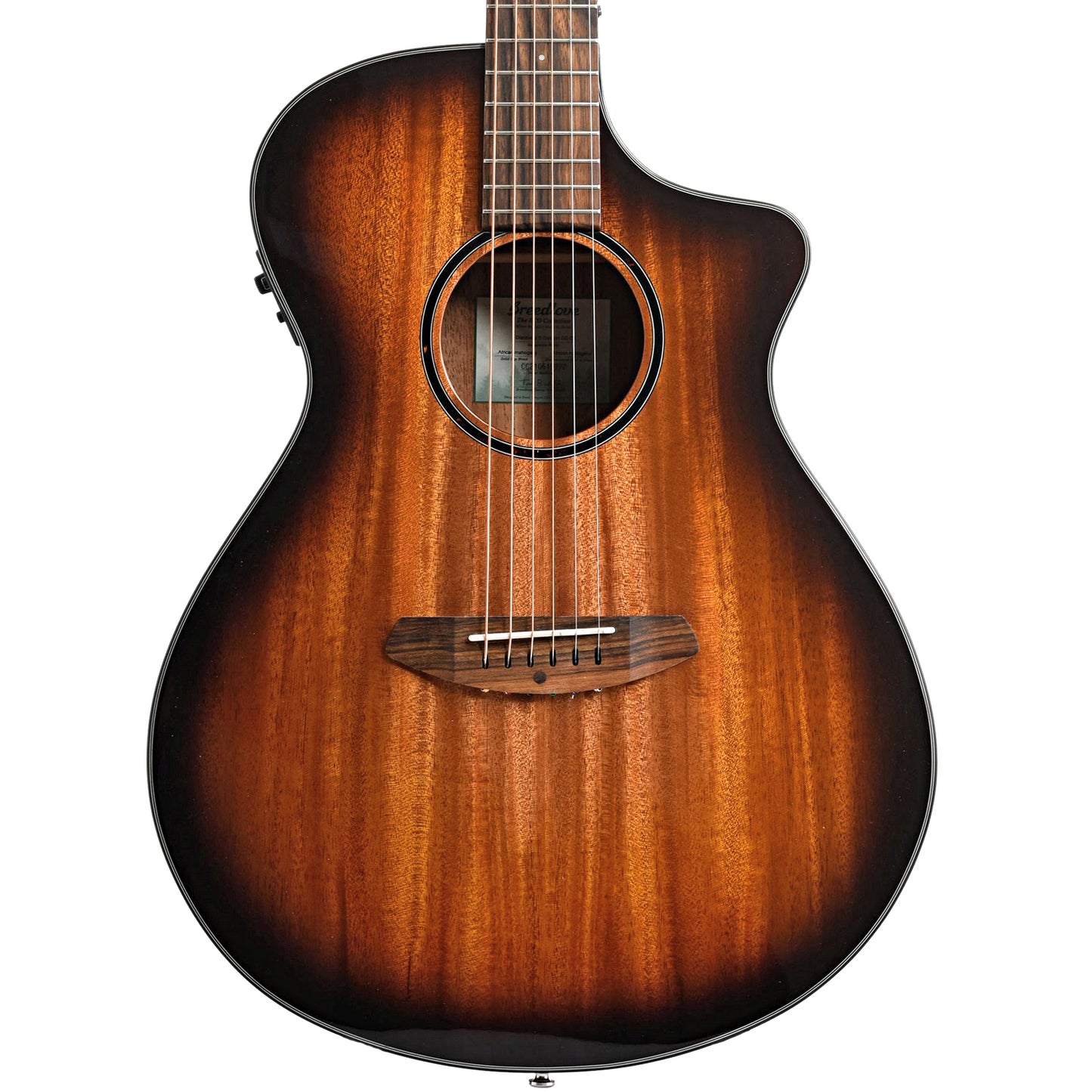 Front of Breedlove Eco Collection Discovery S Concert Edgeburst CE African Mahogany