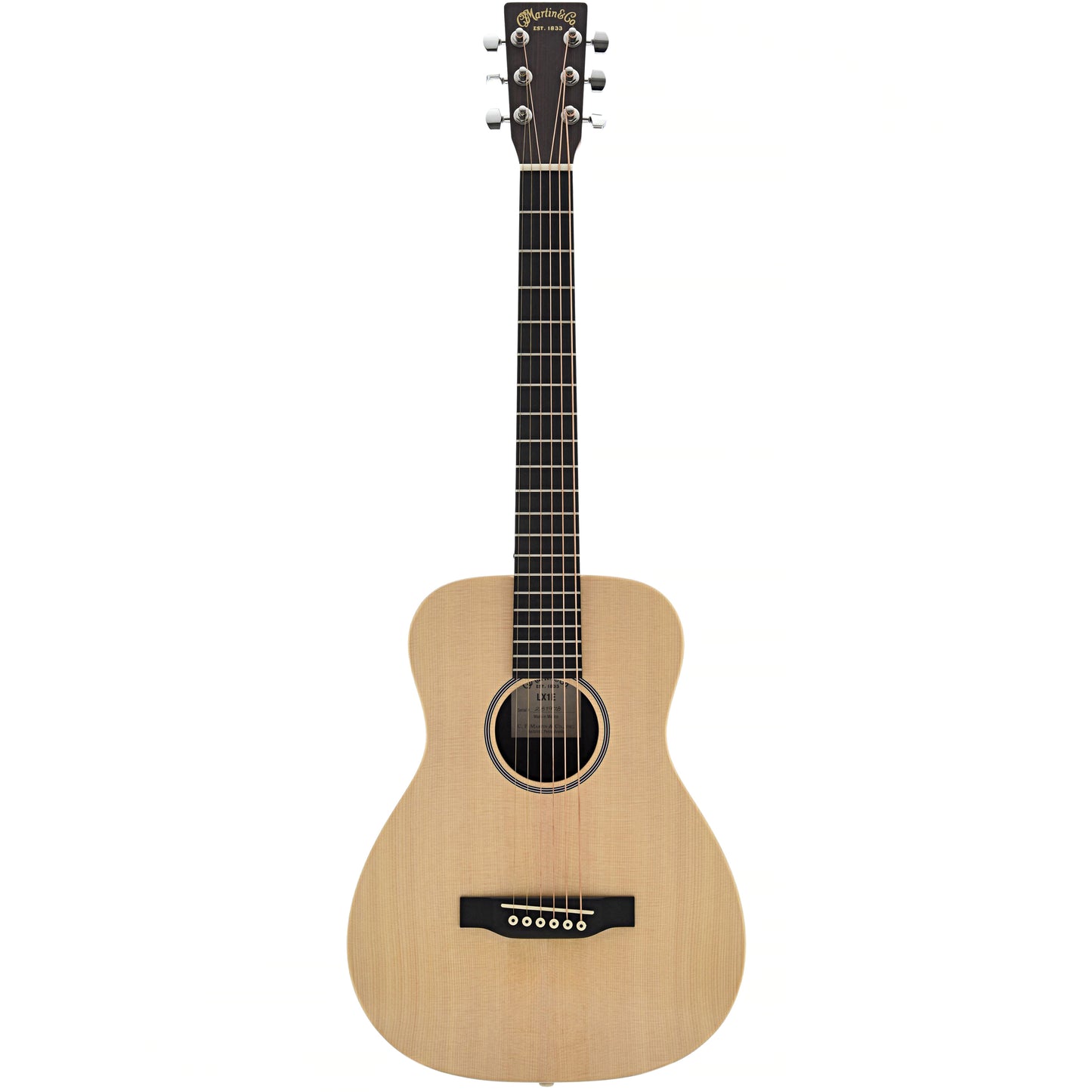 full front of Martin LX1E Lefthanded Little Martin Solid Spruce Top