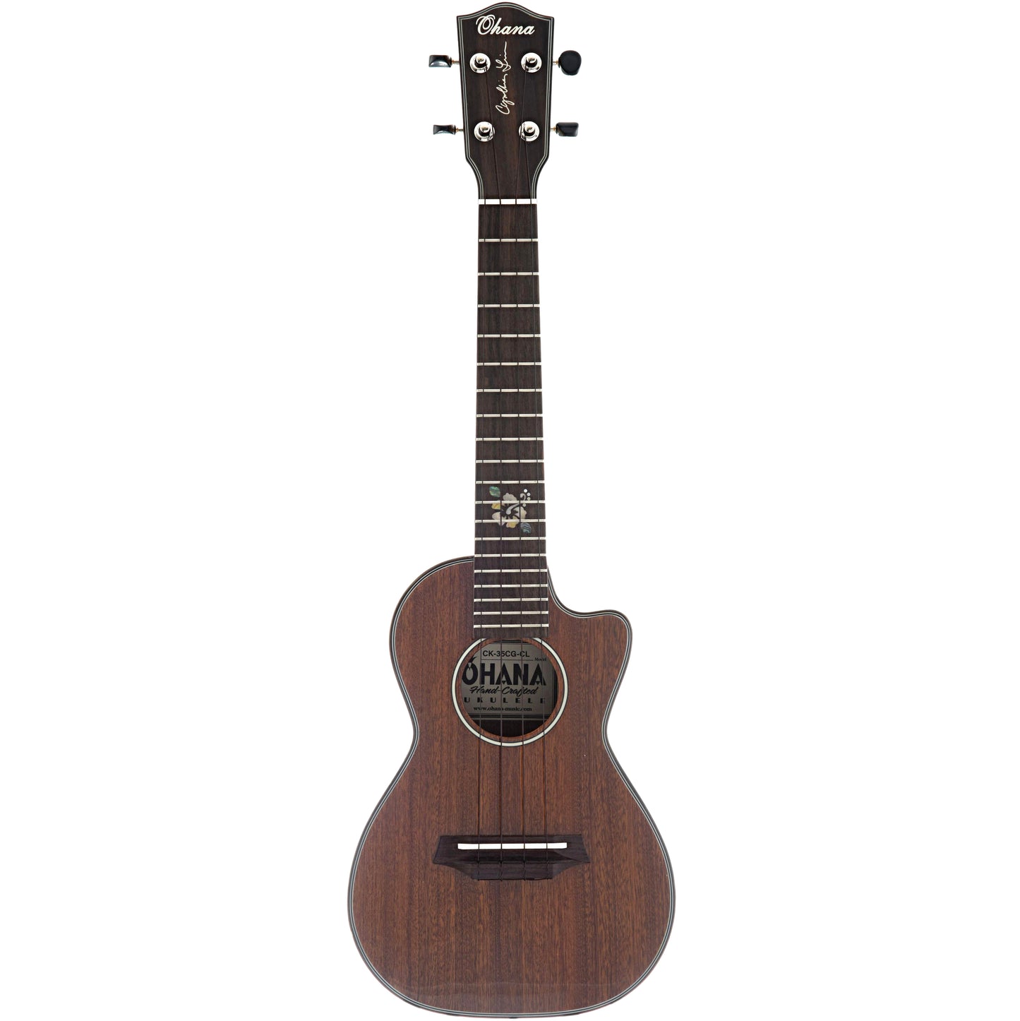 Full front of Ohana CK-35CG CL Cynthia Lin Signature Model Concert Ukulele