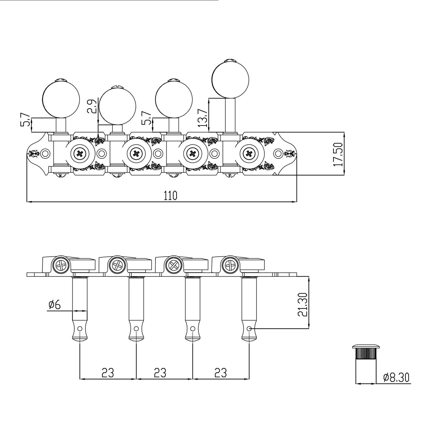 Image 2 of Grover Deluxe Vintage Mandolin Tuners, F-Style (Nickel Finish) - SKU# 309FVN : Product Type Accessories & Parts : Elderly Instruments
