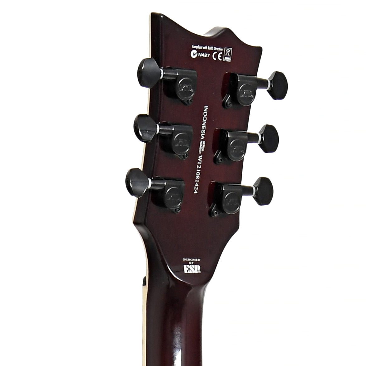 back headstock of ESP LTD Viper-256 Electric Guitar, Quilted Maple Dark Brown Sunburst