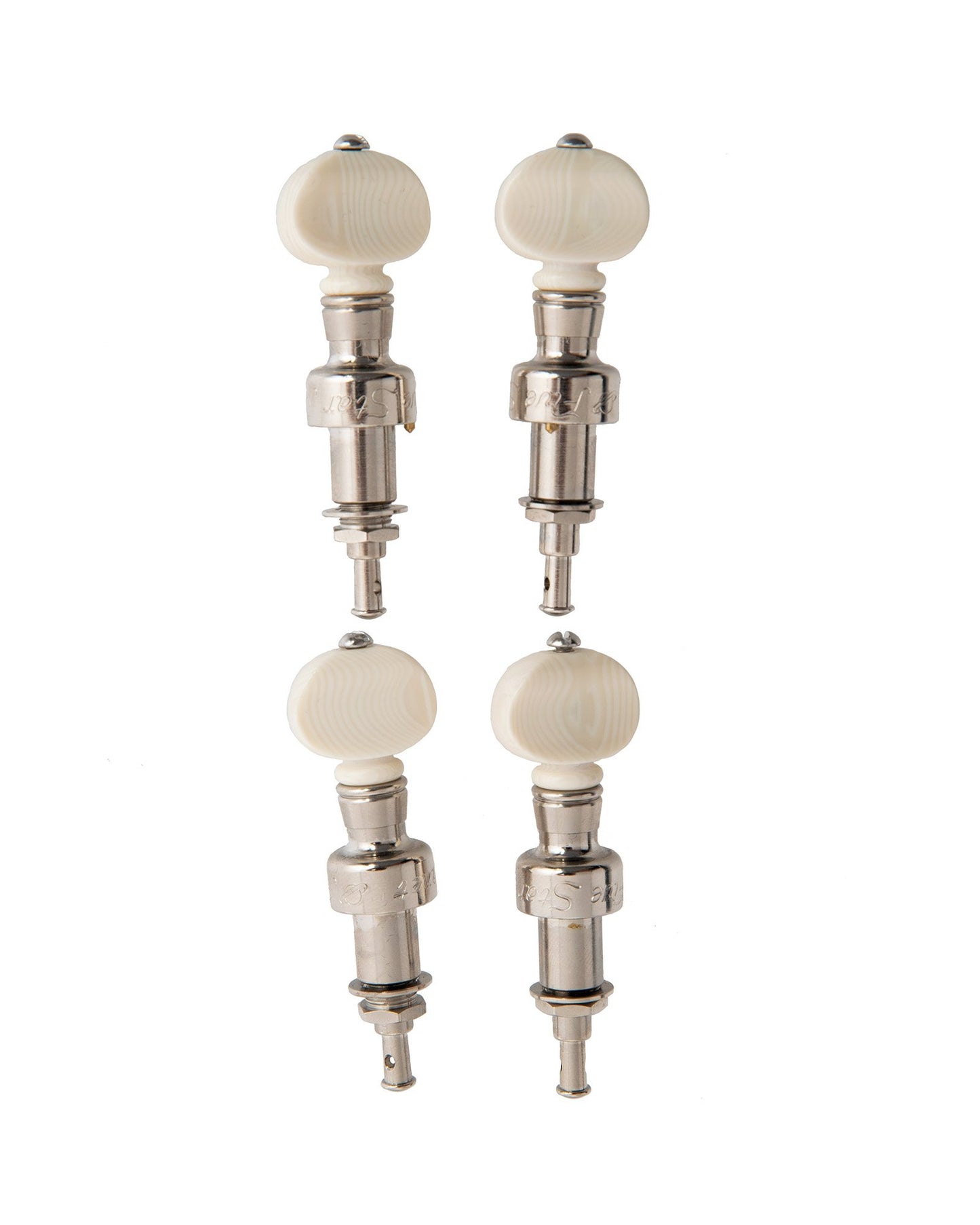 Front of 5-Star Nickel Banjo Pegs, Ivoroid Buttons, Set of 4