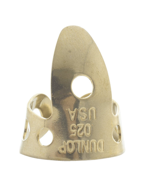 Front of Dunlop Brass .025" Fingerpick (Adult Size)