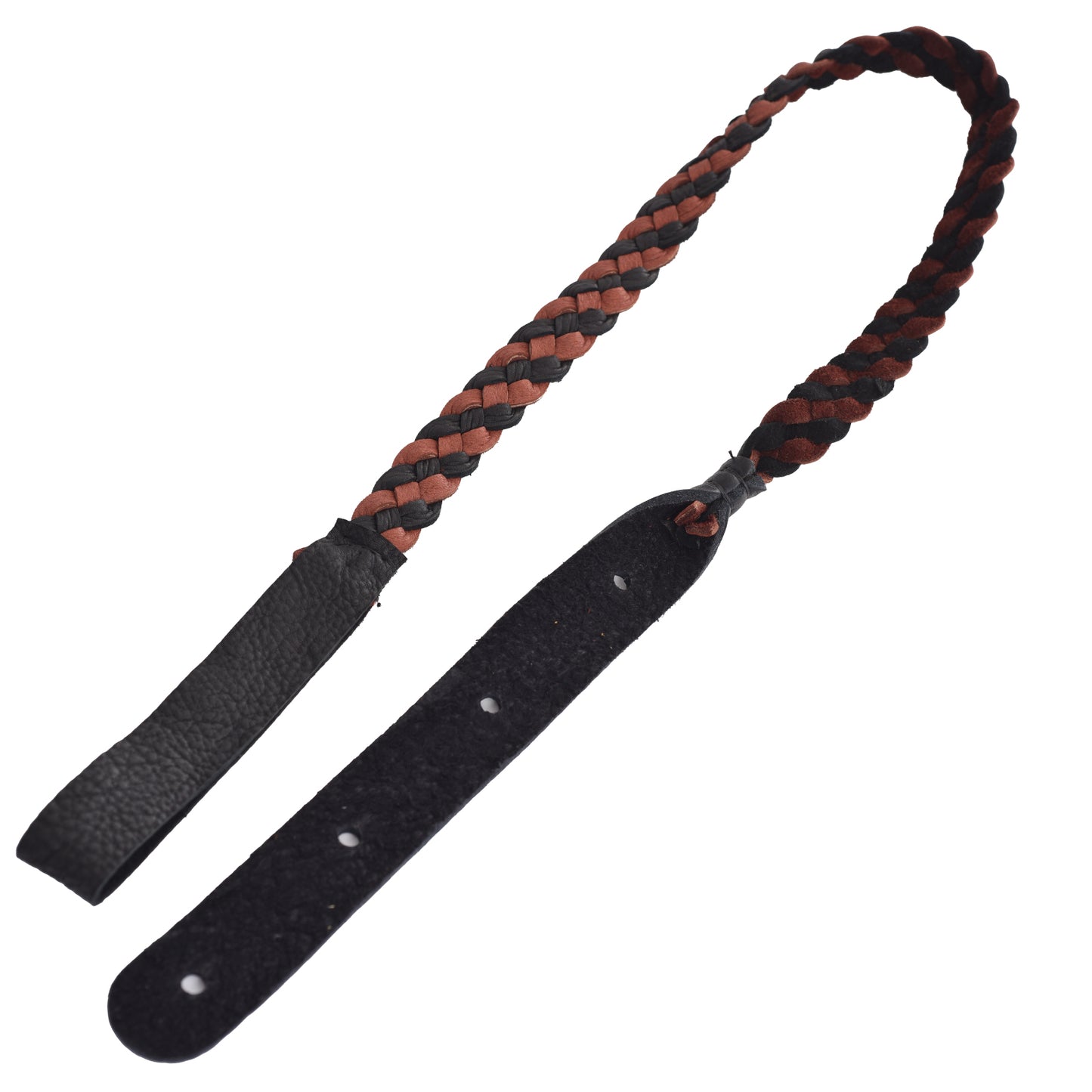 Back of LAKOTA LEATHERS FLAT BRAID MANDOLIN STRAP, BLACK/TAN