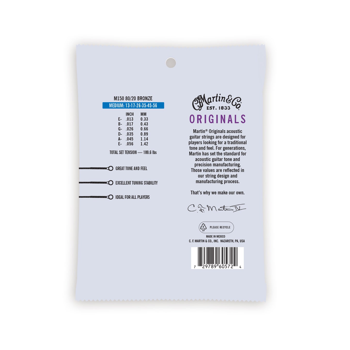 Martin Original M150 80/20 Bronze Medium 6-String Acoustic Guitar Set