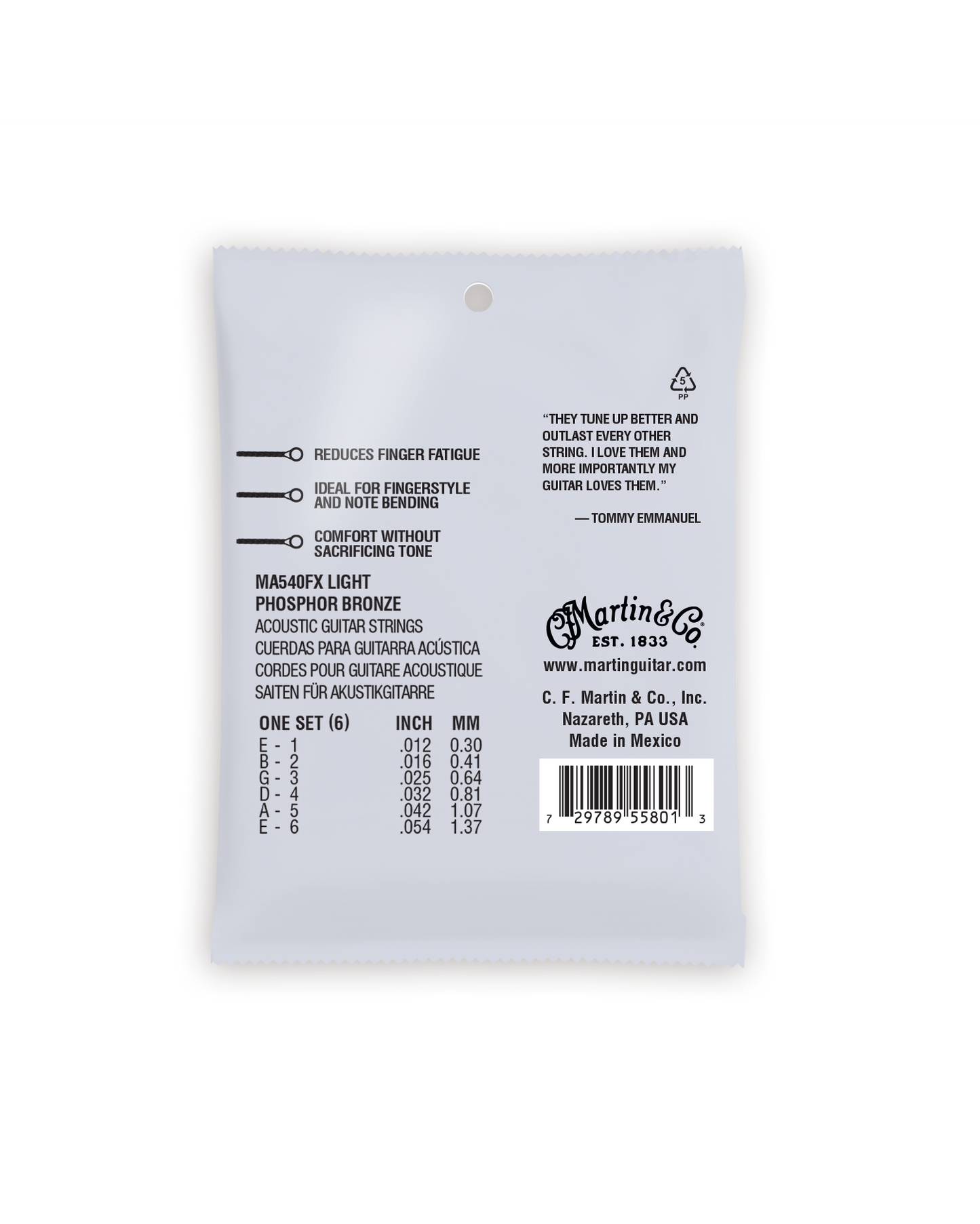 Back of Martin MA540FX Authentic Acoustic Flexible Core Light Tommy Emmanuel 6-string Guitar Set