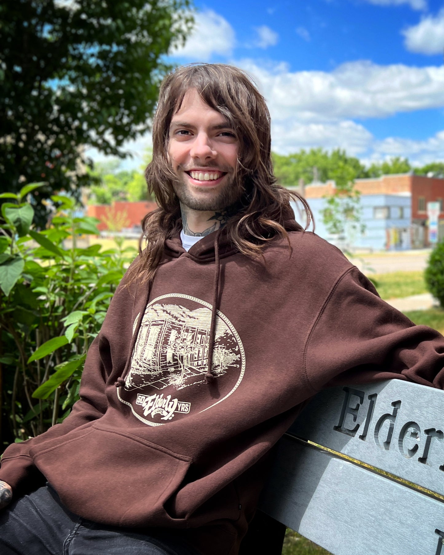 Hoodie Worn by Ben Nelson outside Elderly Instruments