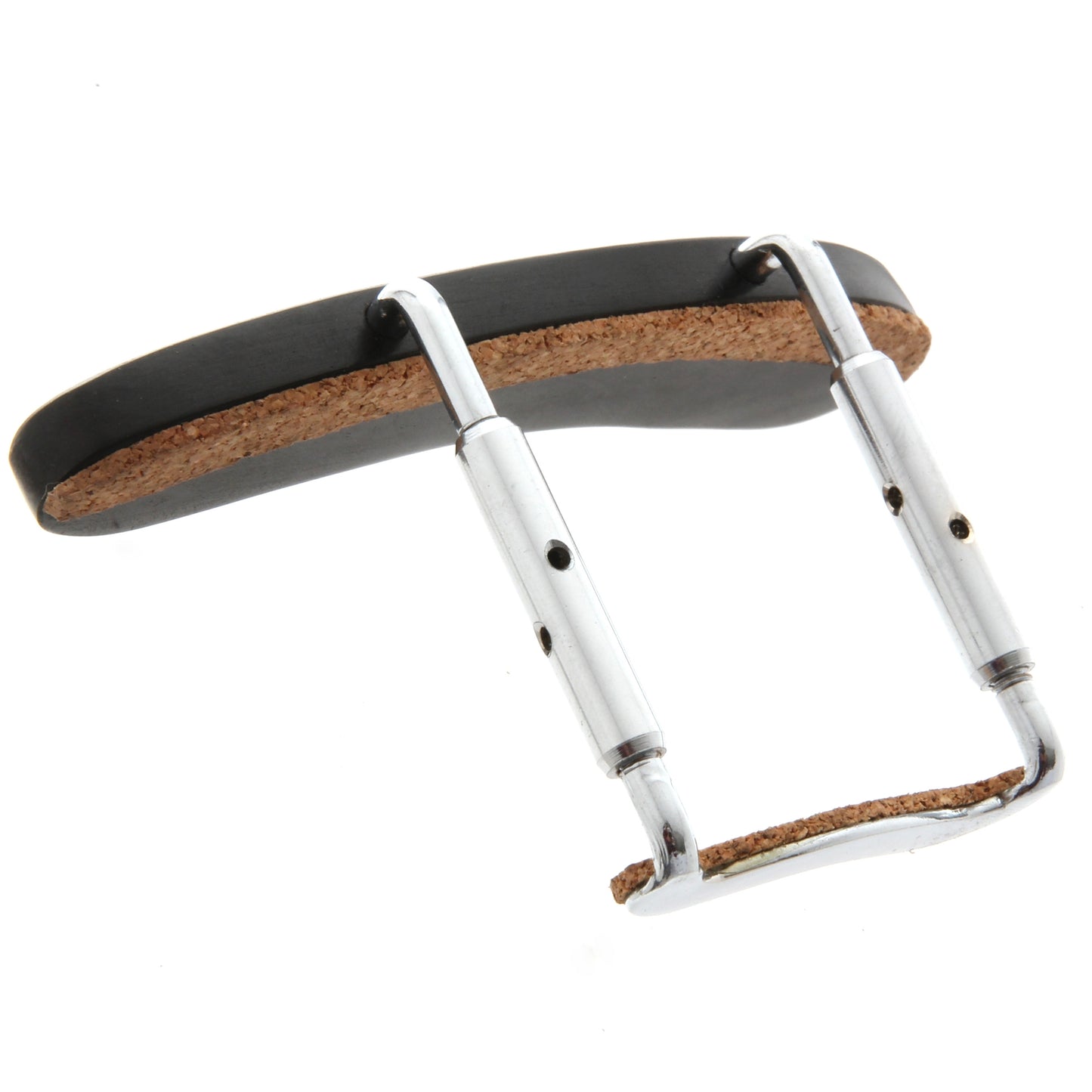 Back and side of Mandolin Armrest, Ebony, Nickel Plated Clamp