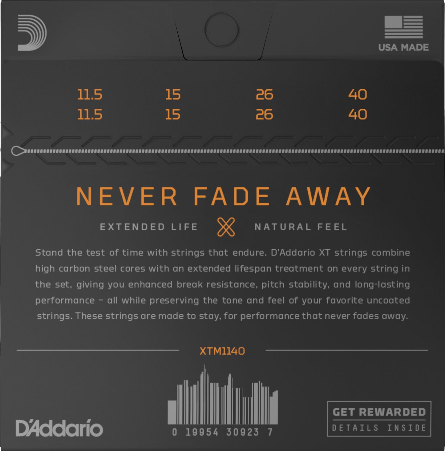 Back of D'Addario XT Phosphor Bronze Medium Gauge Mandolin Strings