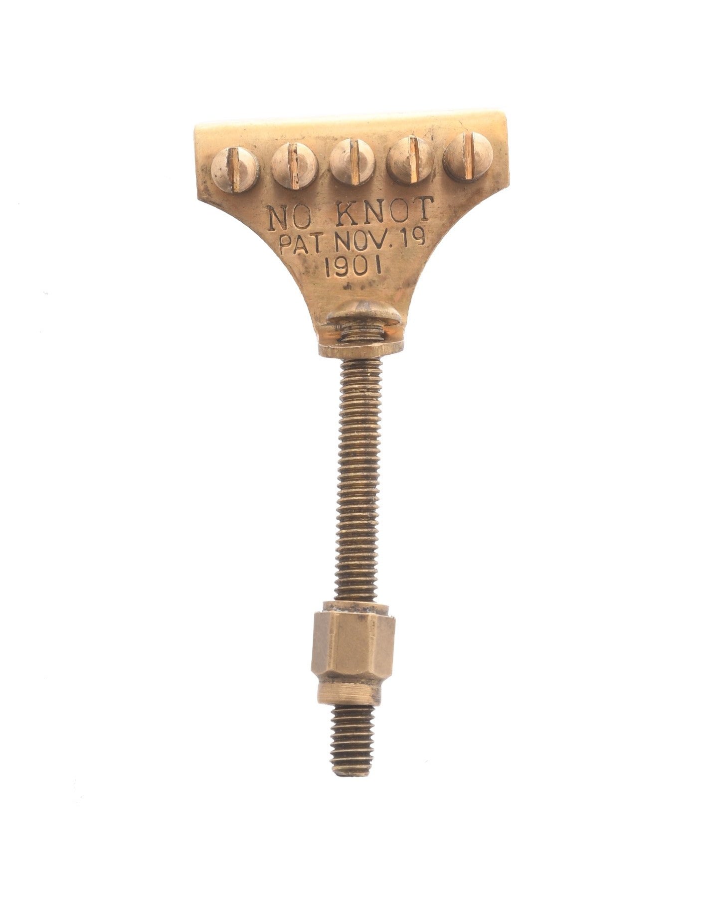 Front of No Knot Tailpiece, Unplated Brass