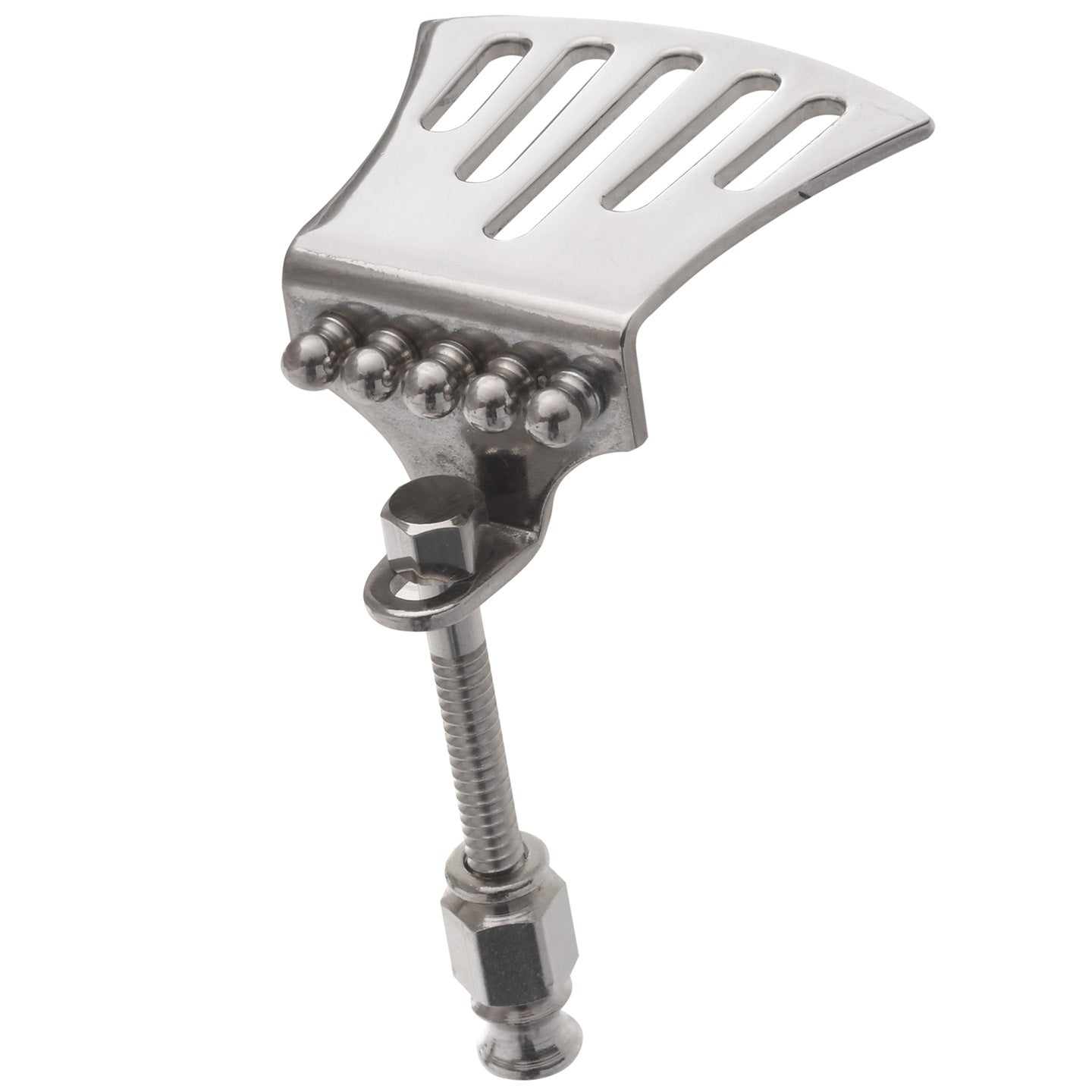 Front and Side of Pisgah Hawktail Banjo Tailpiece, Nickel-Plated Brass