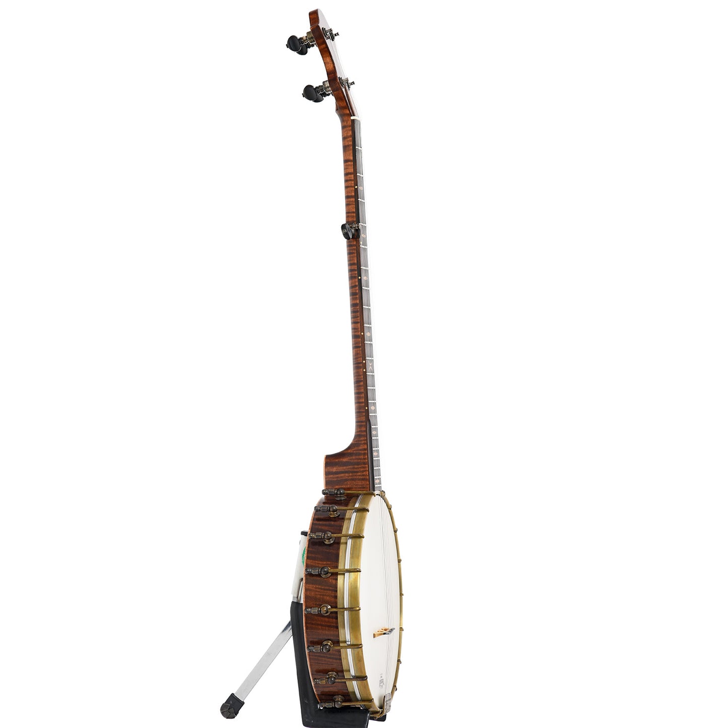 Side of Curly Maple Pattison 11" Tubaphone Banjo