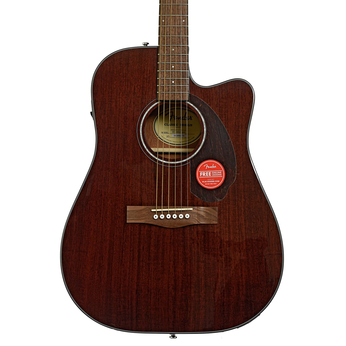Front of Fender CD-140SCE All-Mahogany Dreadnought Acoustic Guitar