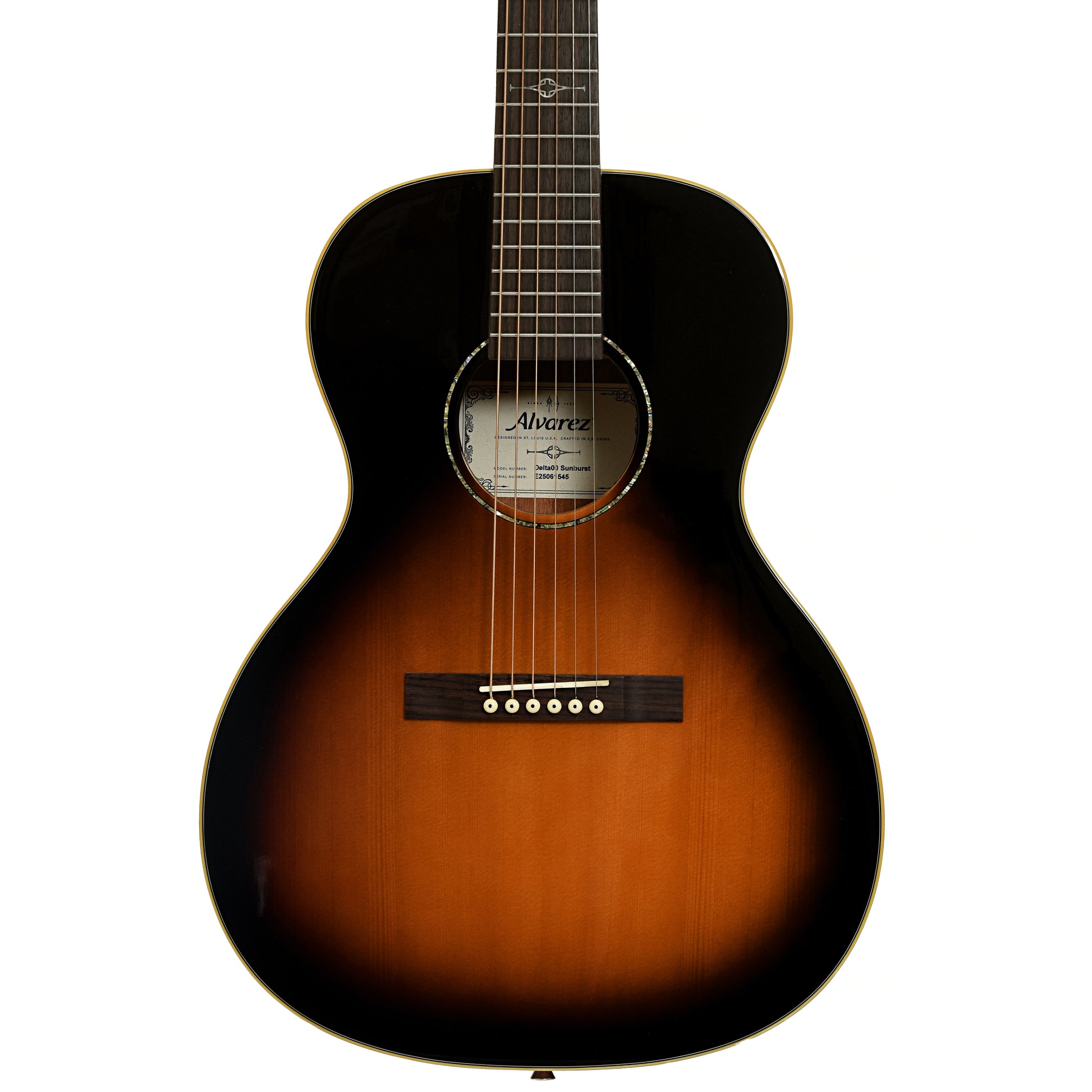 Front of Alvarez Delta00 00 Sunburst Acoustic Guitar