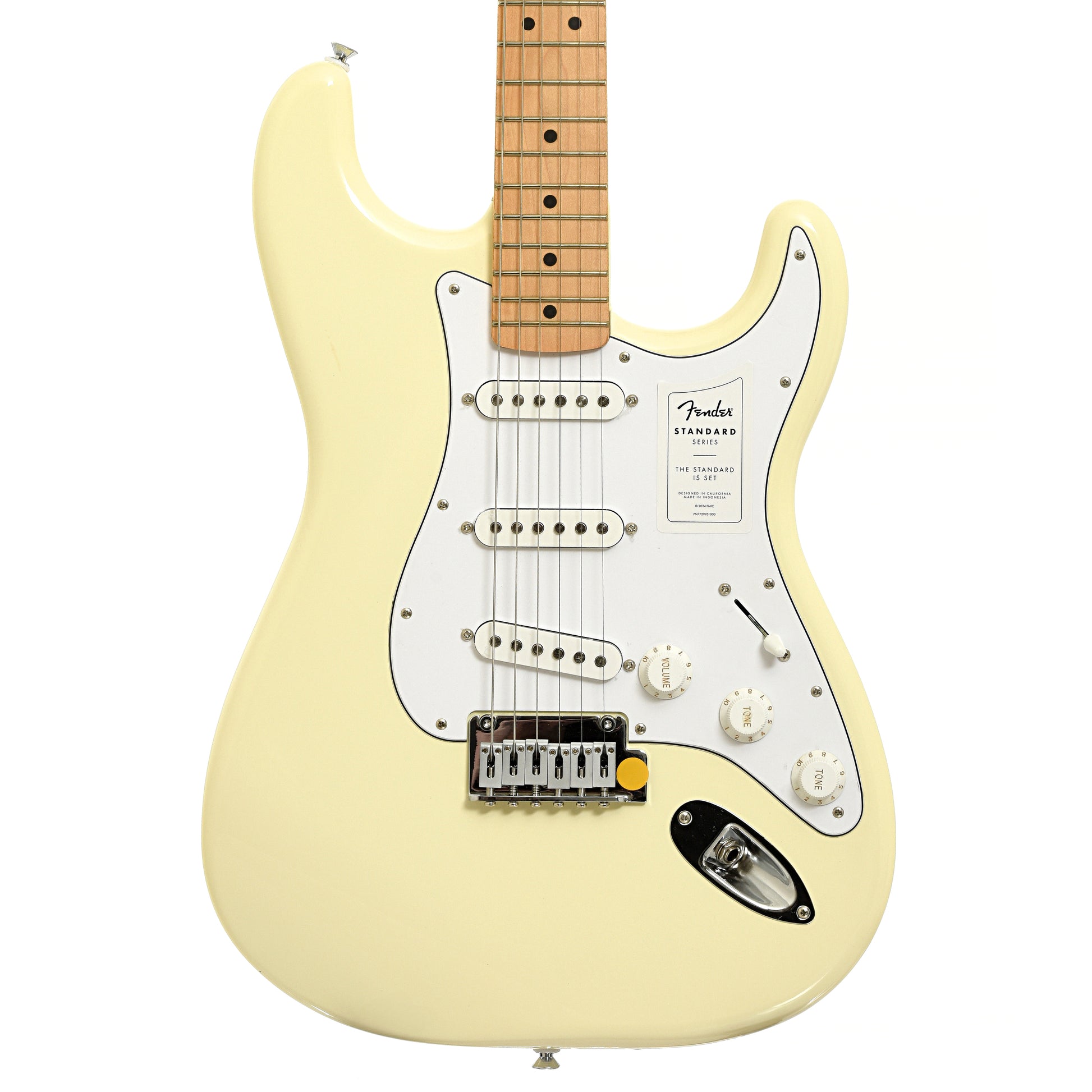 Front and side of Fender Standard Stratocaster Electric Guitar, Olympic White