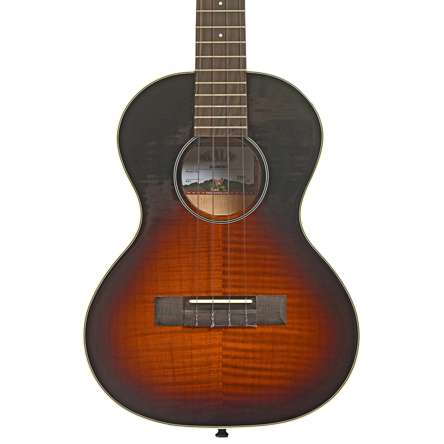 Front of Kala KA-FMTB-T Gloss Flame Maple Tobacco Burst Tenor Ukulele