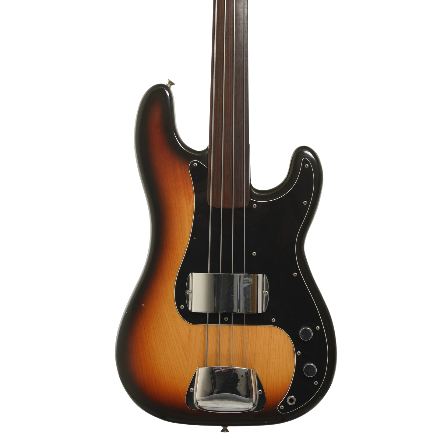 Front of Fender Precision Fretless Electric Bass
