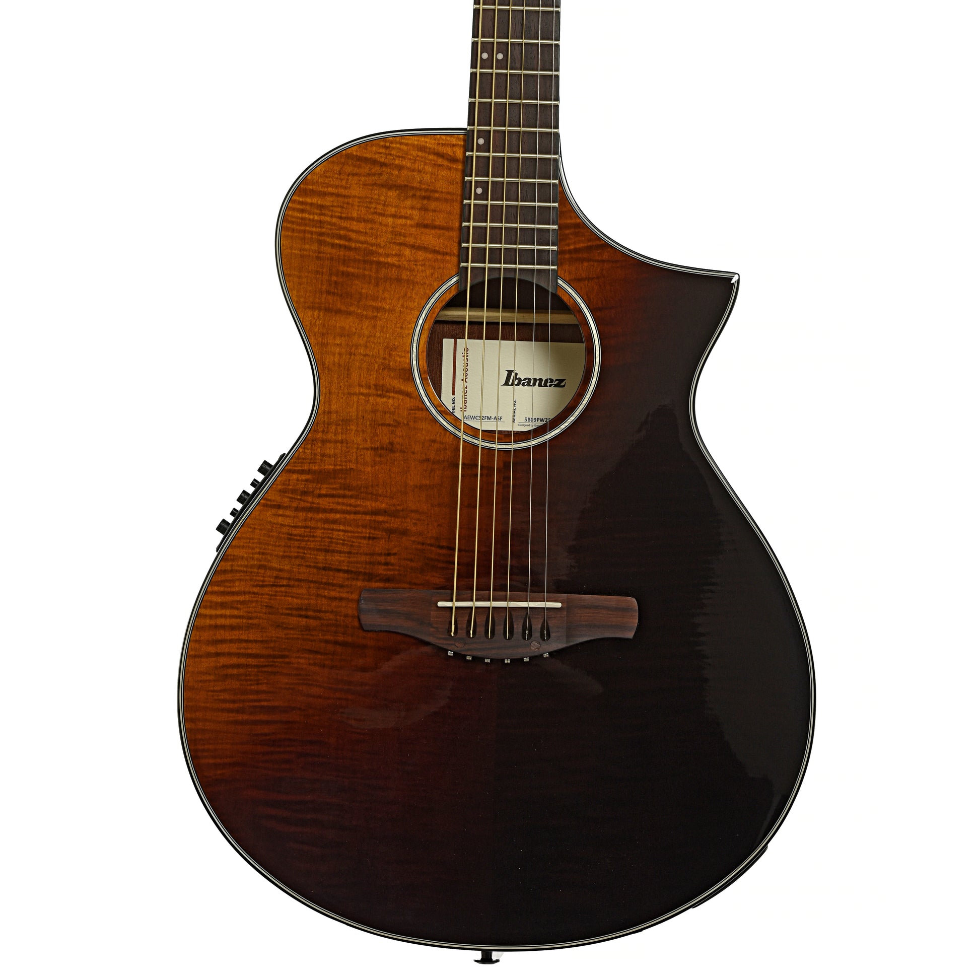Front of Ibanez AEWC32FM Thinline Acoustic-Electric Guitar Amber Sunset Fade