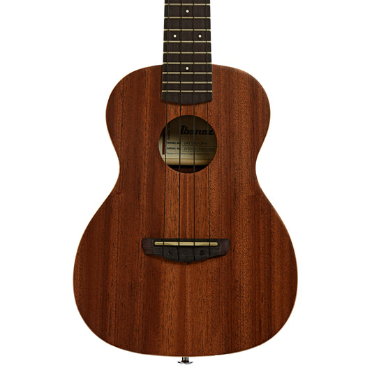 Front of Ibanez Concert Ukulele with Bag, Open Pore Natural