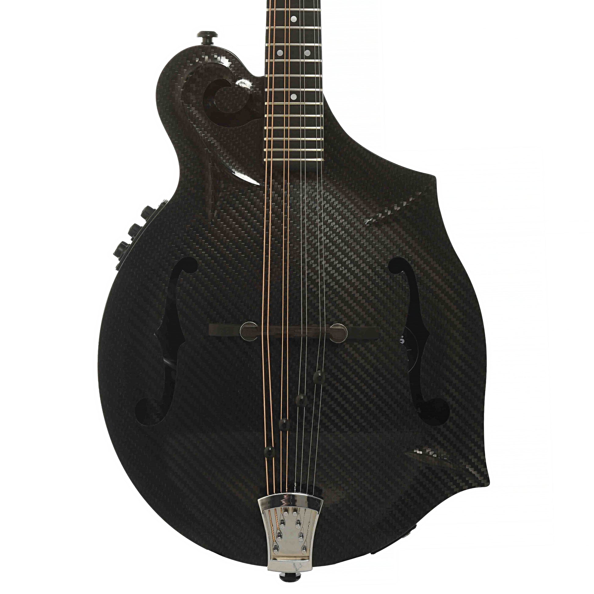 Front of KLOS Carbon Fiber F-Style Mandolin with Active EQ