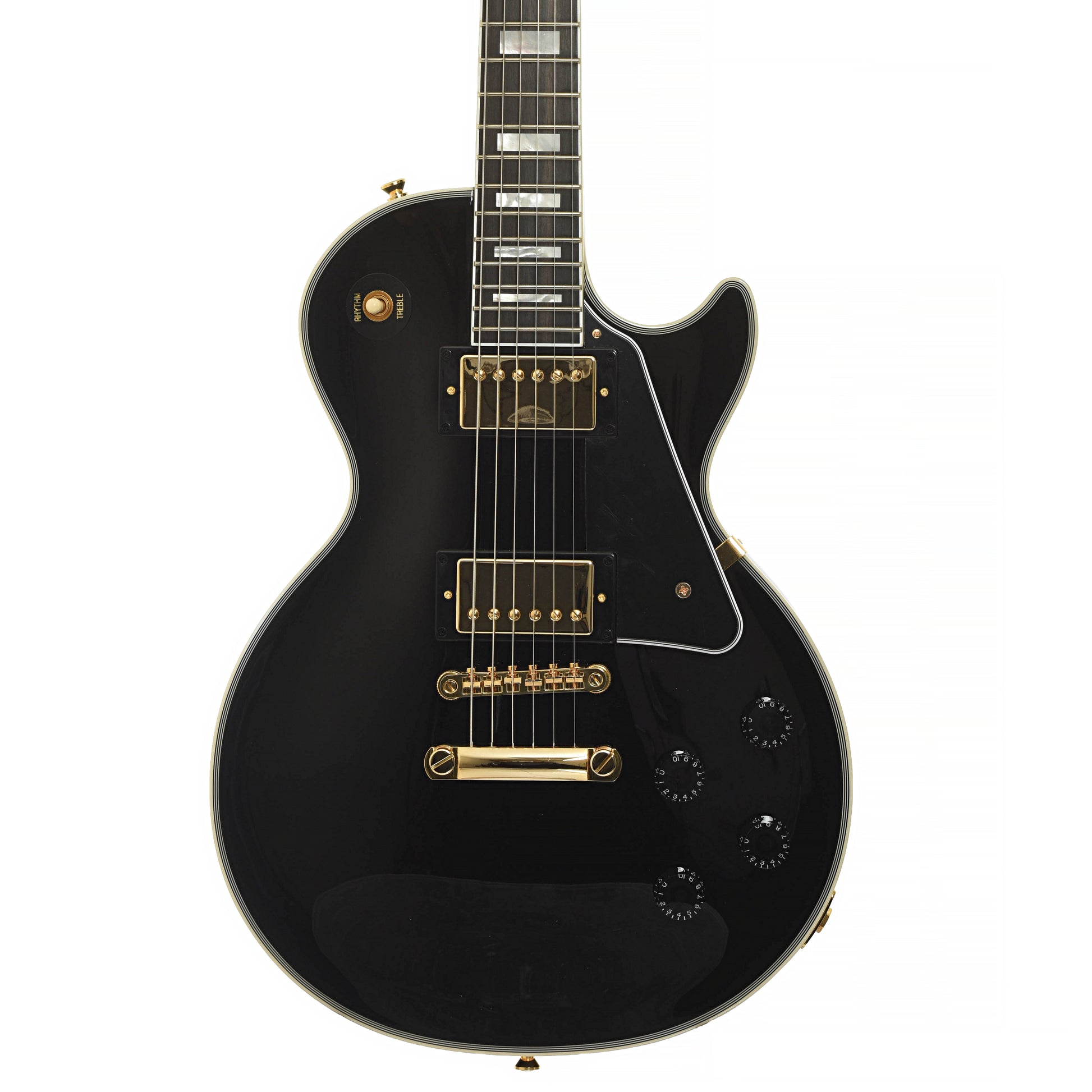 Front of Epiphone IGC Les Paul Custom Electric Guitar & Case, Ebony