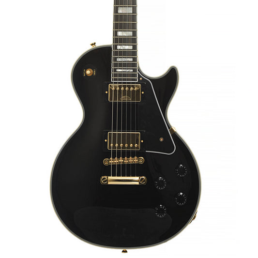 Front of Epiphone IGC Les Paul Custom Electric Guitar & Case, Ebony