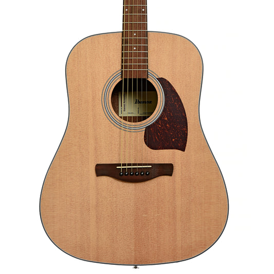 Front and side of Ibanez PF50 Dreadnought Acoustic Guitar, Open Pore Natural