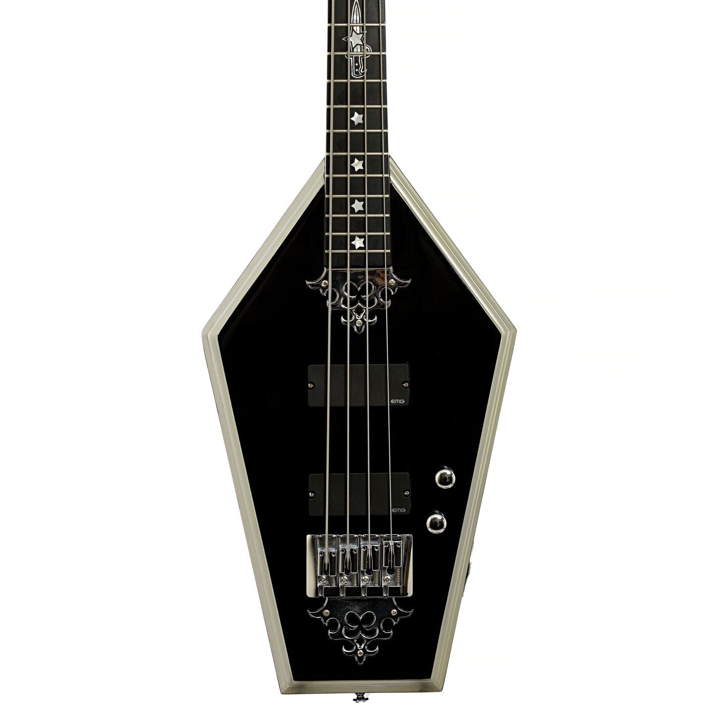 Front of Schecter Diamond Series Sean Yseult Casket Electric Bass