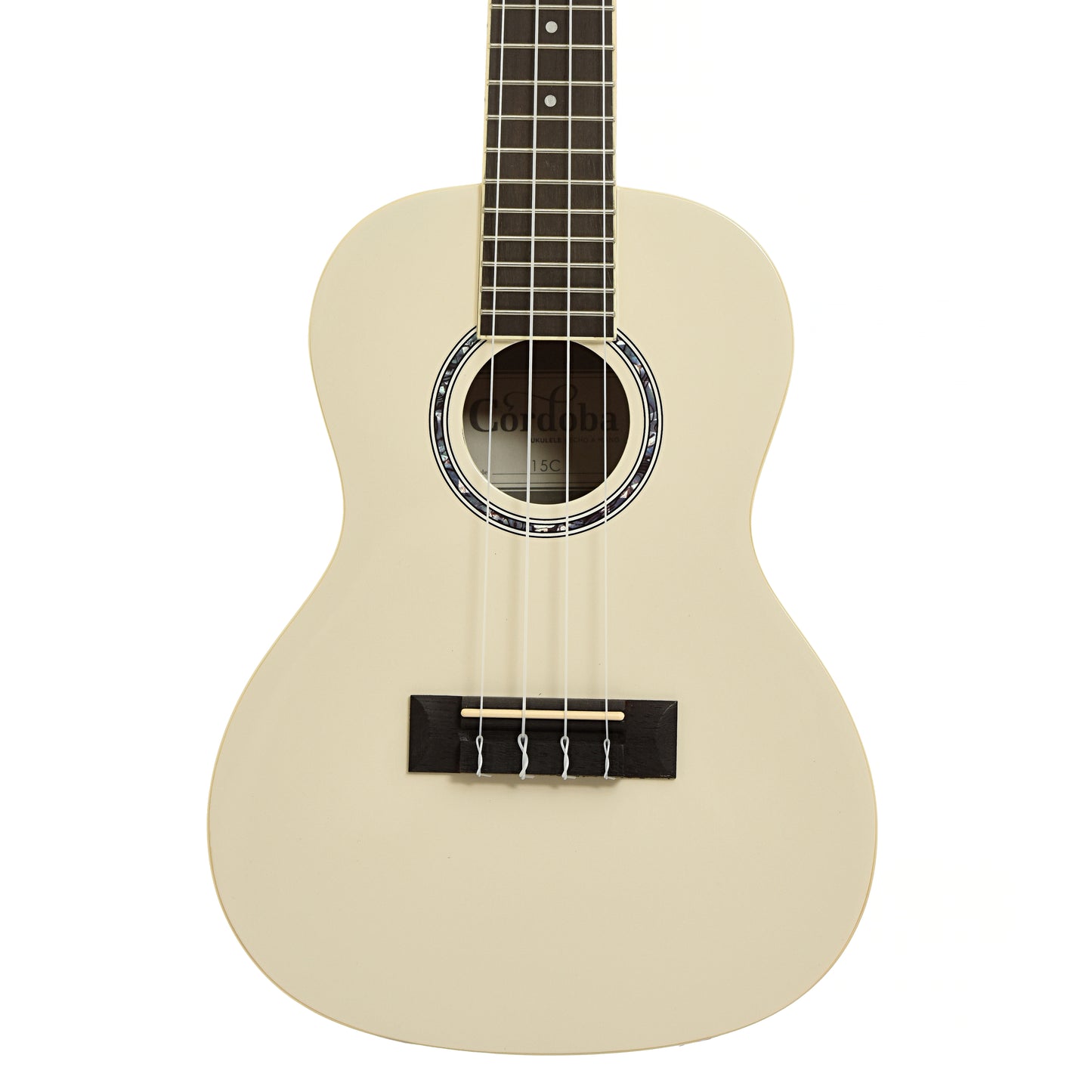 Front of Cordoba 15C Concert Ukulele, Mallorcan Pearl