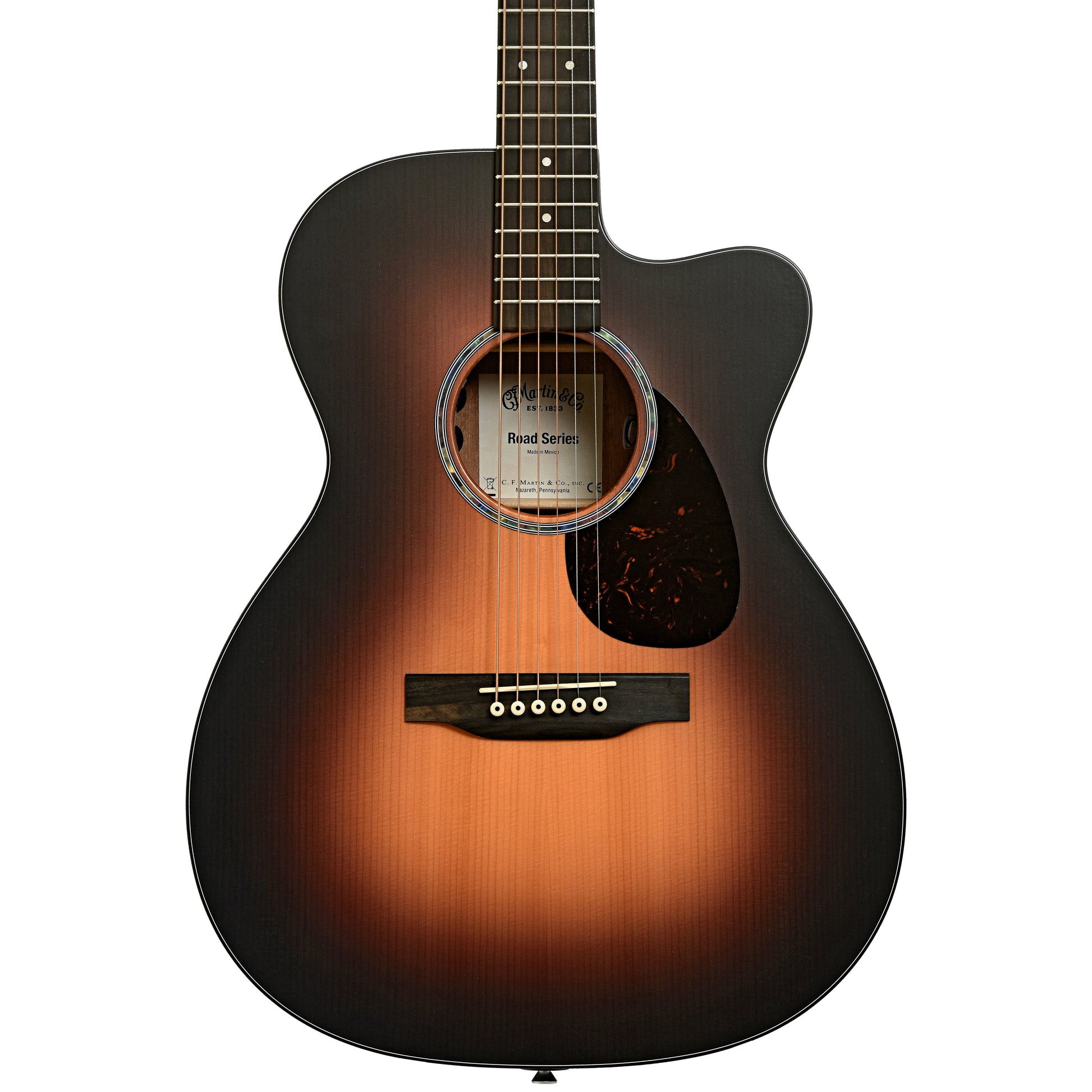 Front of Martin OMC-10E Modern Sunburst Guitar