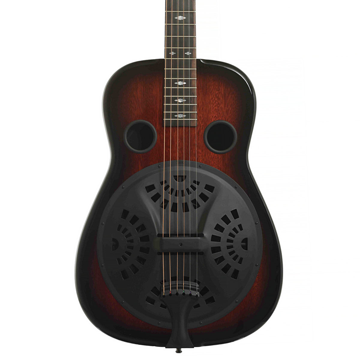 Front of Beard Belle Squareneck Resonator Guitar & Case, Black Satin Hardware