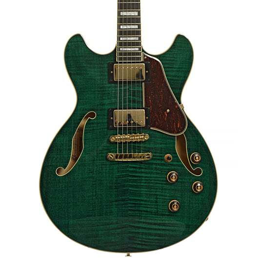 Front of Ibanez Artcore Expressionist AS93FM Semi-Hollowbody Electric Guitar, Transparent Moss Green, B-Stock