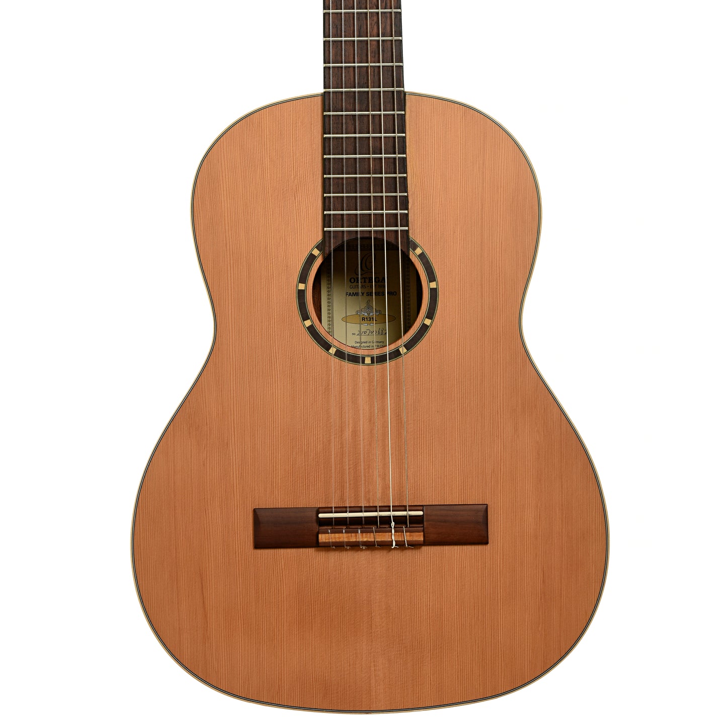 Front of Ortega Family Series Pro R131L Left-Handed Classical Guitar