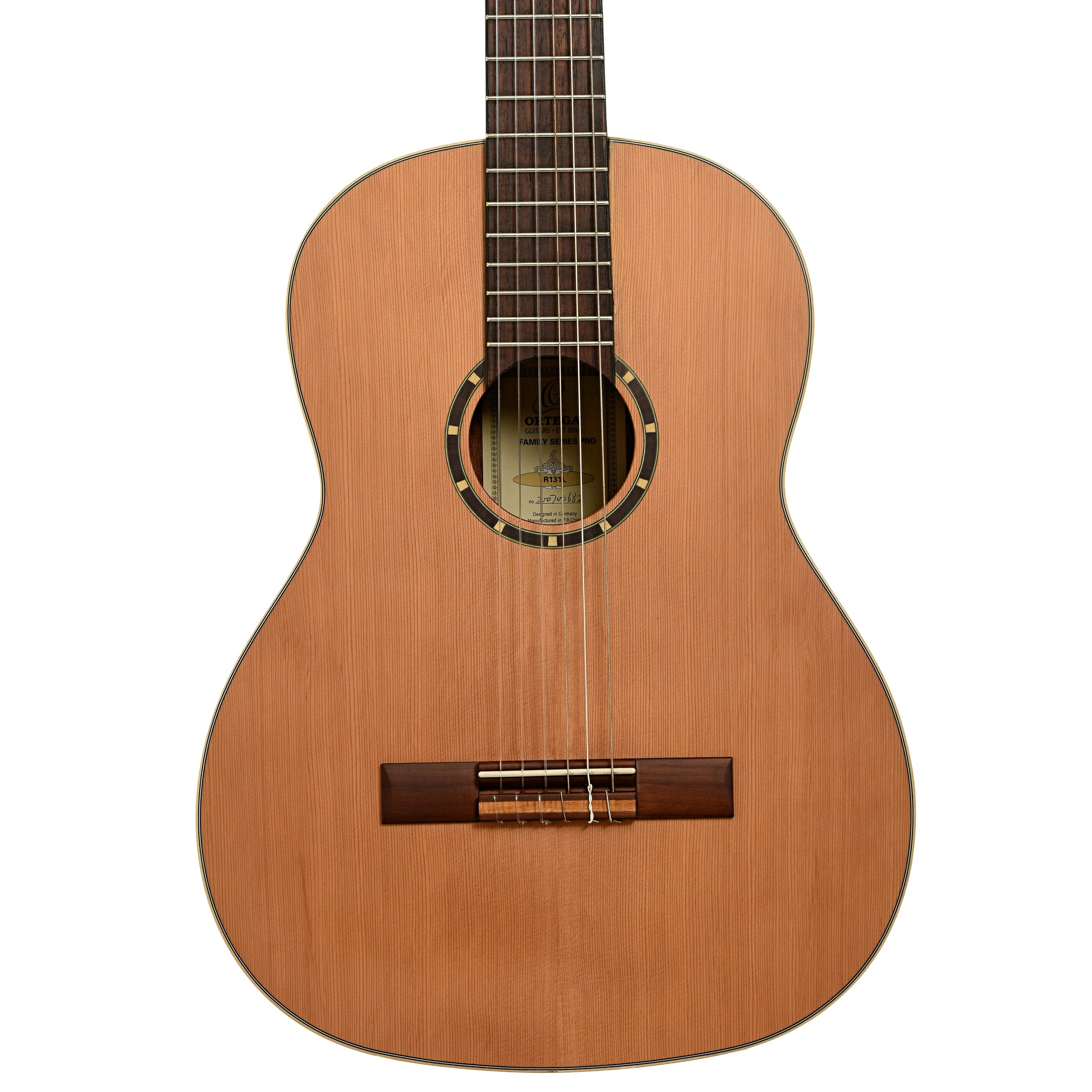 Front of Ortega Family Series Pro R131L Left-Handed Classical Guitar