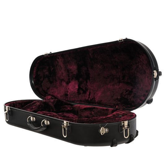 Inside of Calton Mandolin Deluxe Case , Black with Burgundy Lining