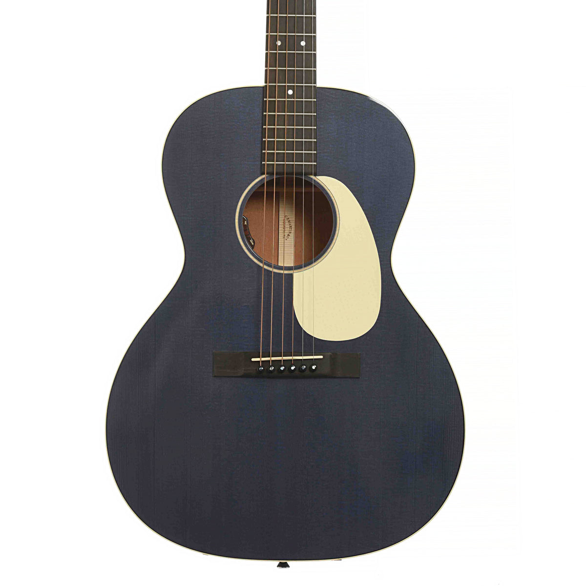 Front of Martin 00L-16E Acoustic Guitar & Gigbag, Blue Denim