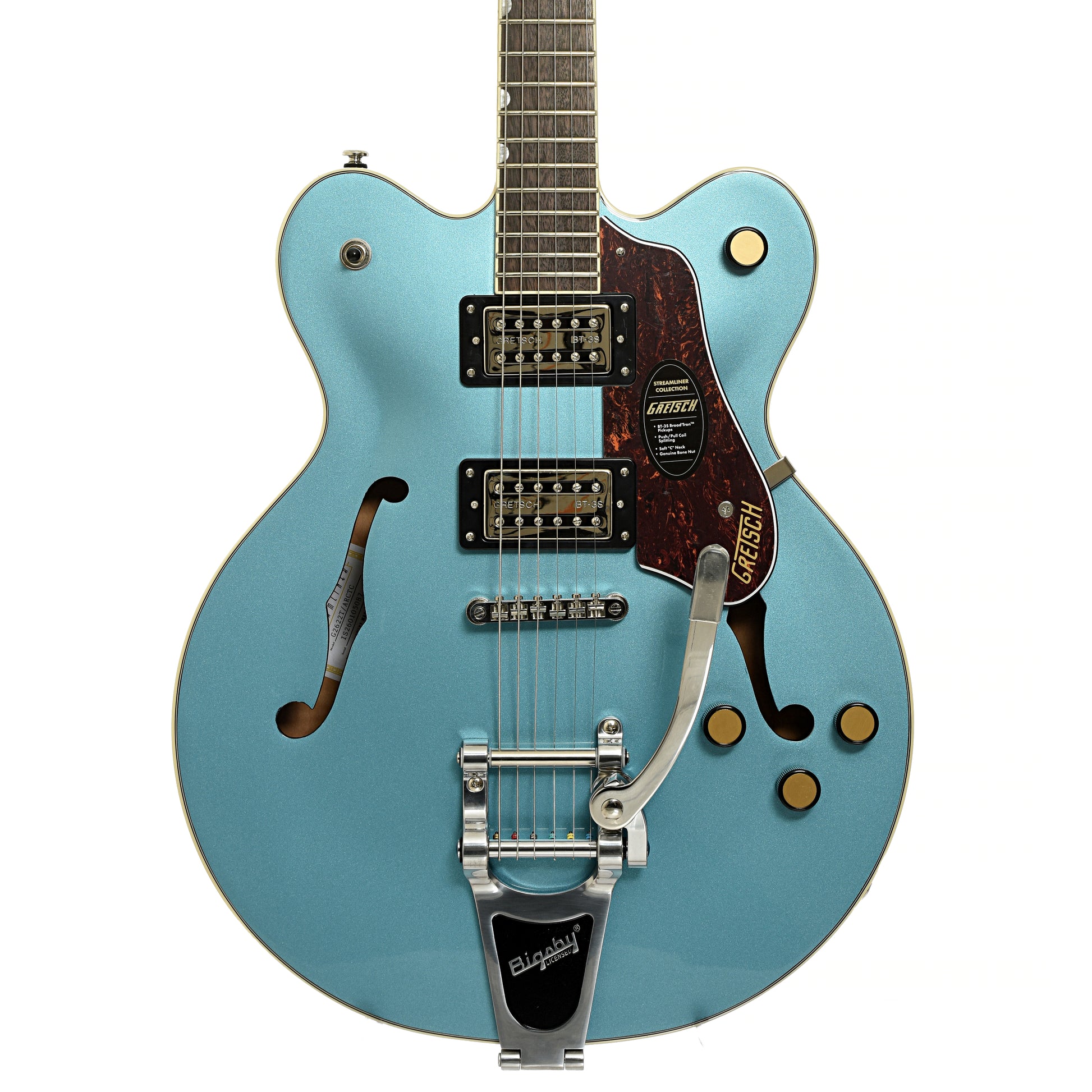 Front of Gretsch G2622T Streamliner Center Block Double-Cut with Bigsby Electric Gutitar, Arctic Blue