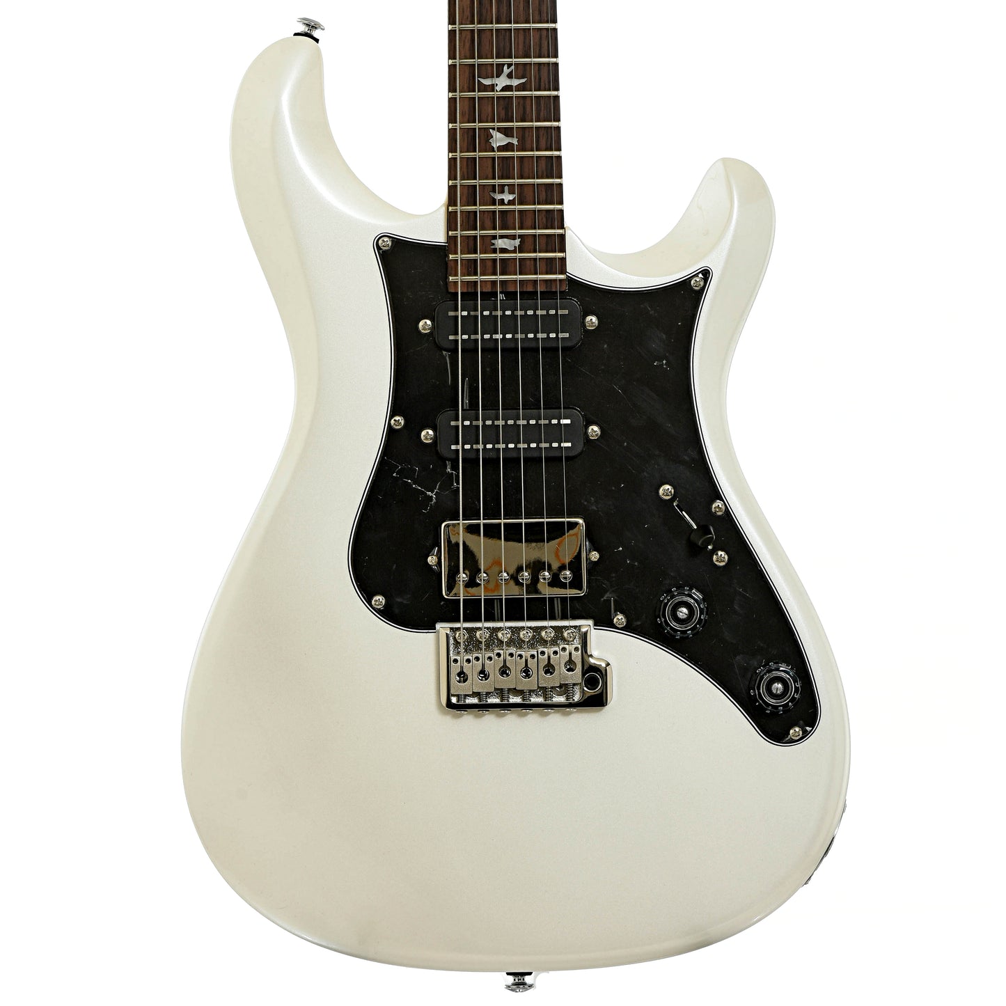 Front of PRS SE Studio Standard Electric Guitar Pearl White