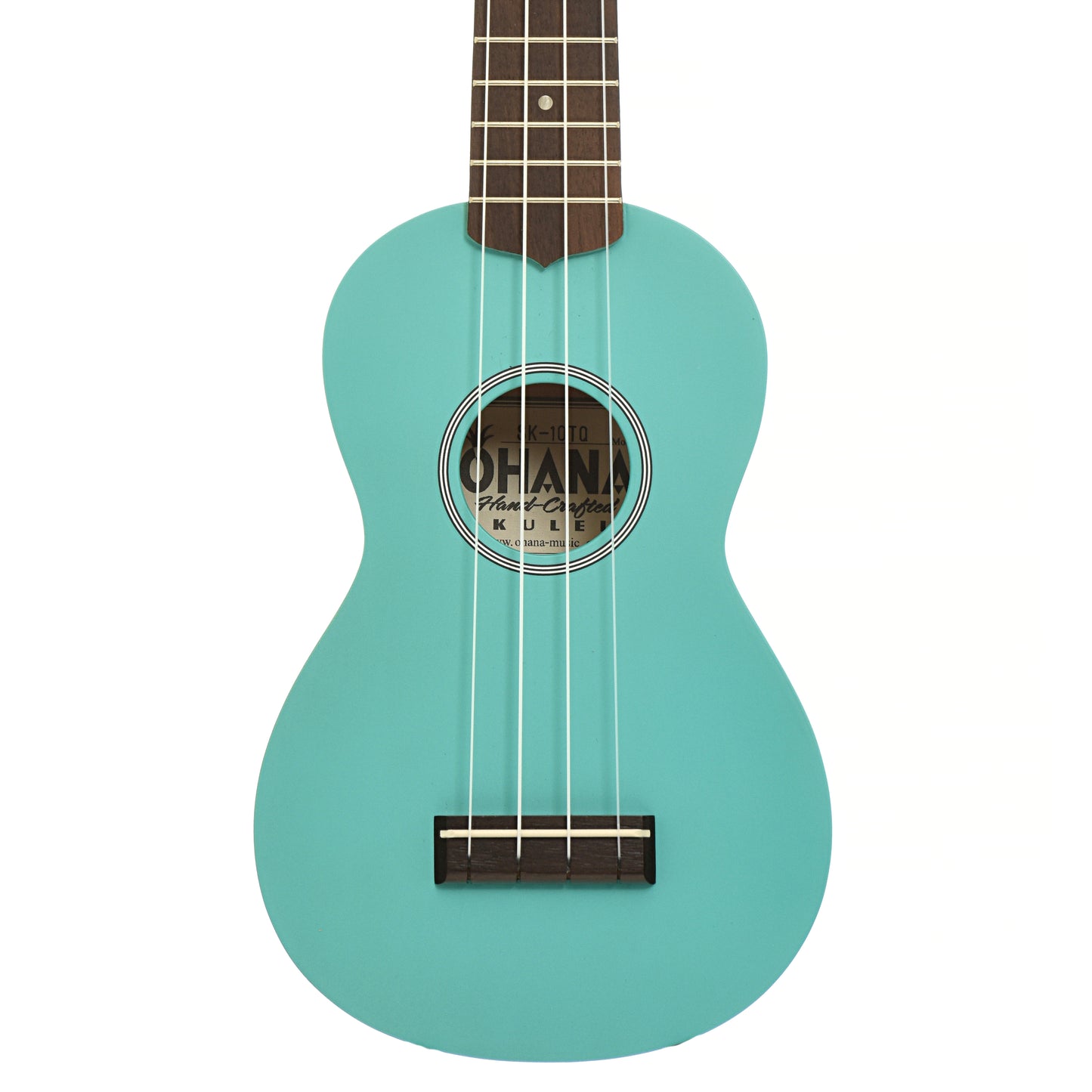 Front of Ohana SK-10 Soprano Ukulele, Turquoise