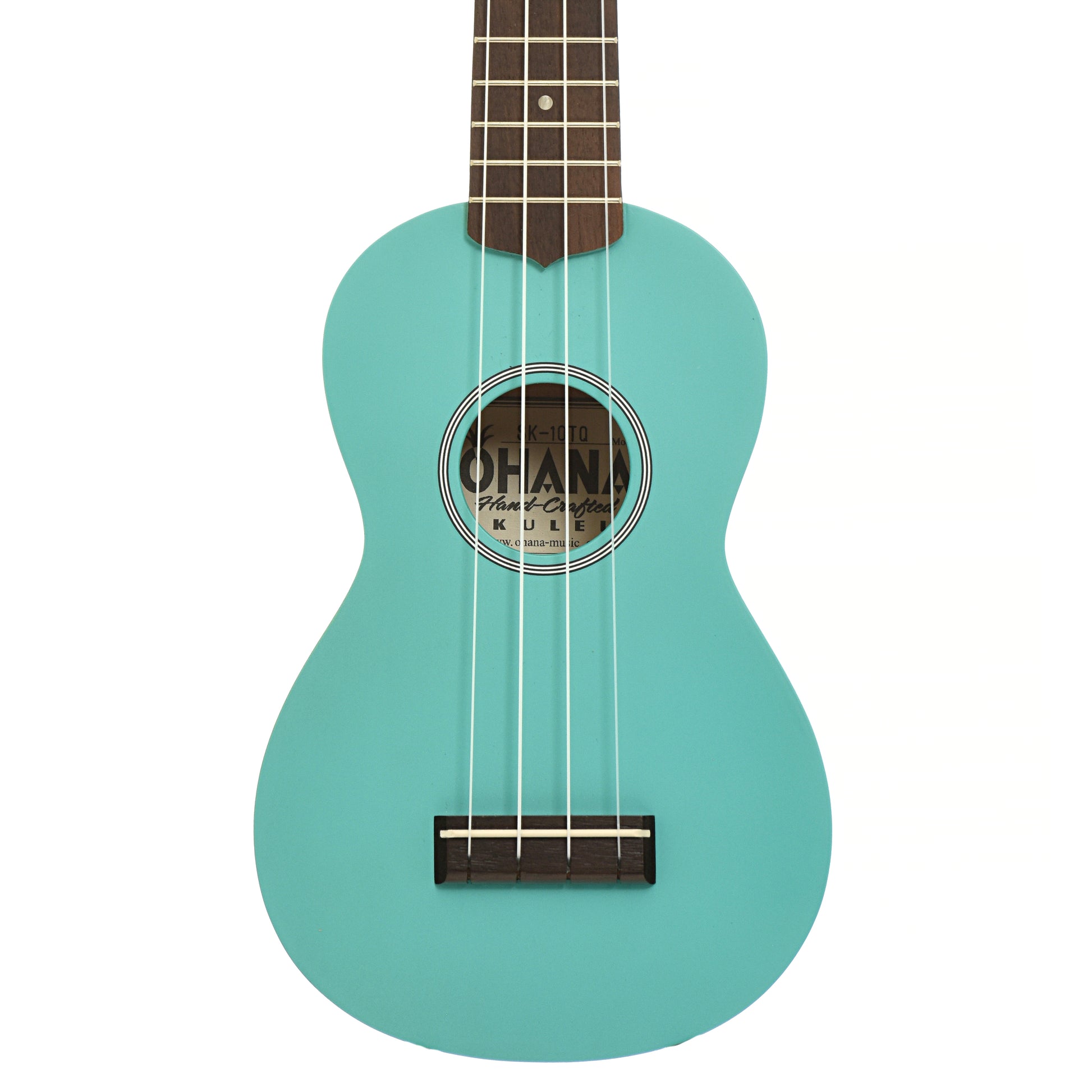 Front of Ohana SK-10 Soprano Ukulele, Turquoise