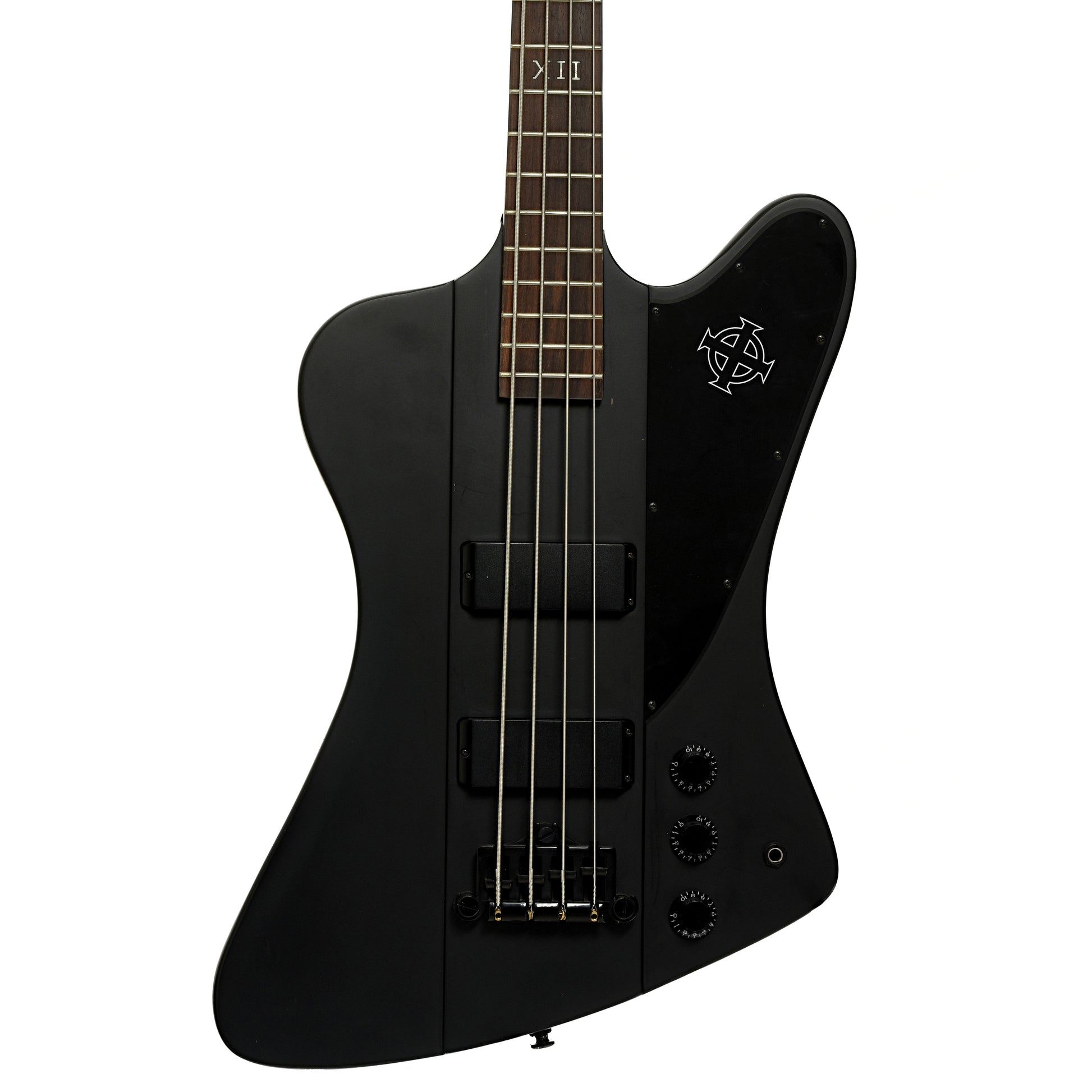 Front of Epiphone Thunderbird IV Goth Electric Bass 
