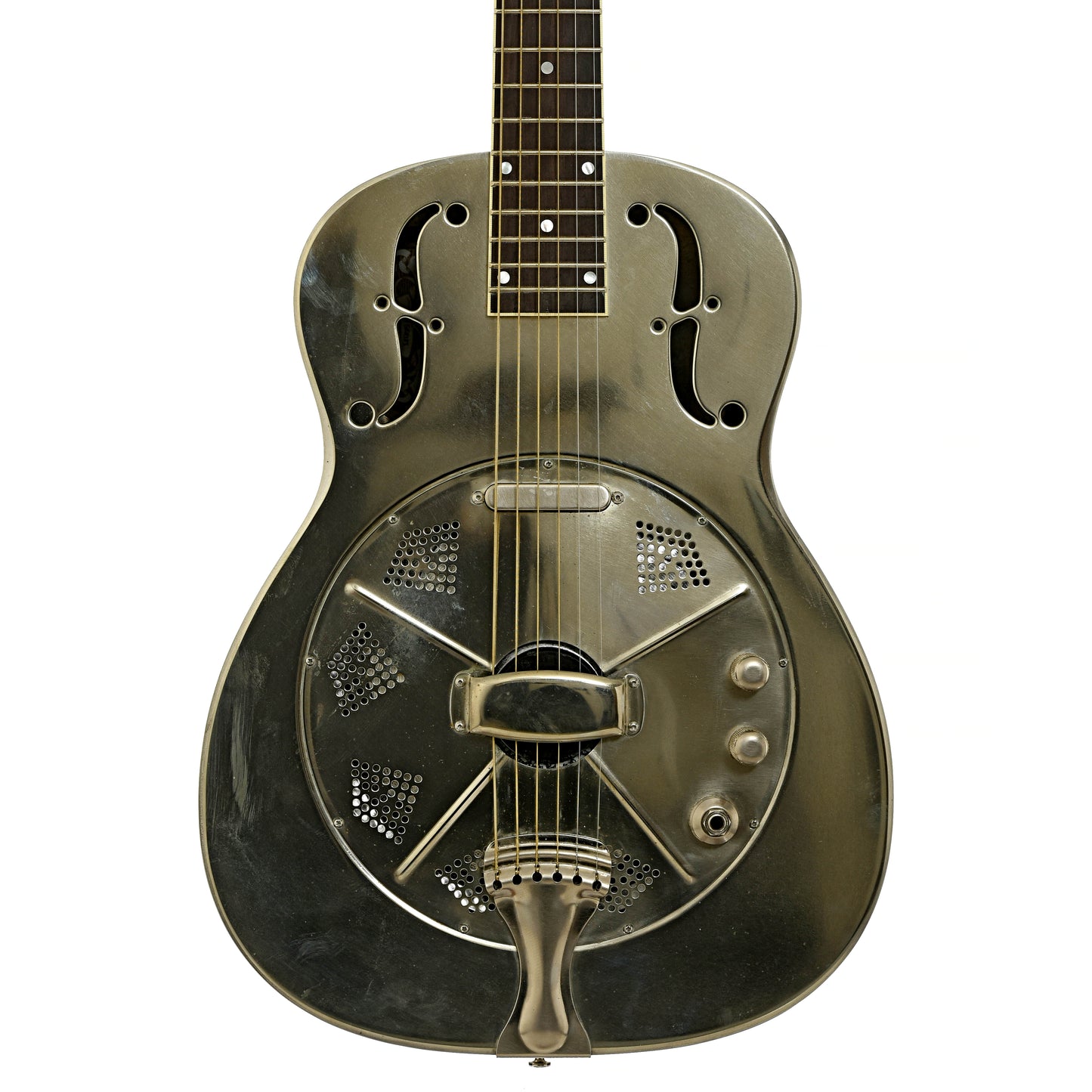 Front of National Raw Steel 14-Fret Resonator Guitar