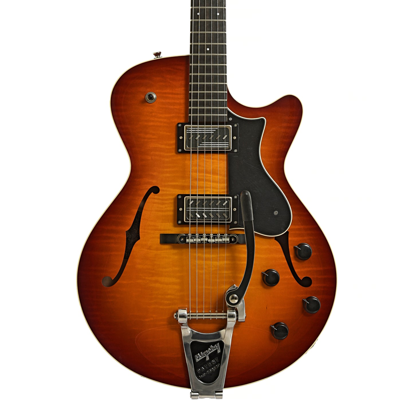 Front of Collings 620 SM LC Hollowbody Electric Guitar, Dark Cherry Sunburst