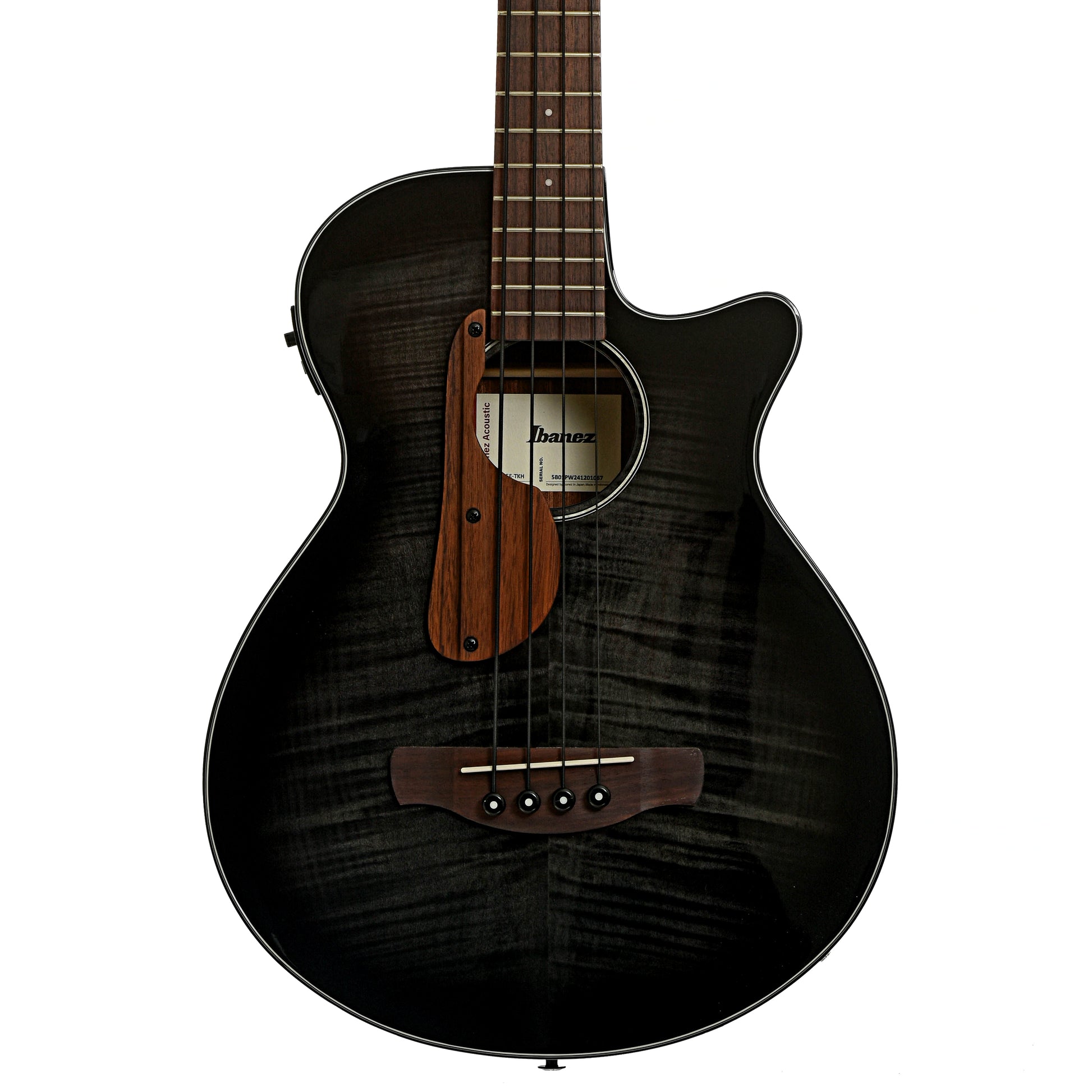 Front of Ibanez AEGB25E Acoustic-Electric Bass Guitar - Transparent Black Sunburst
